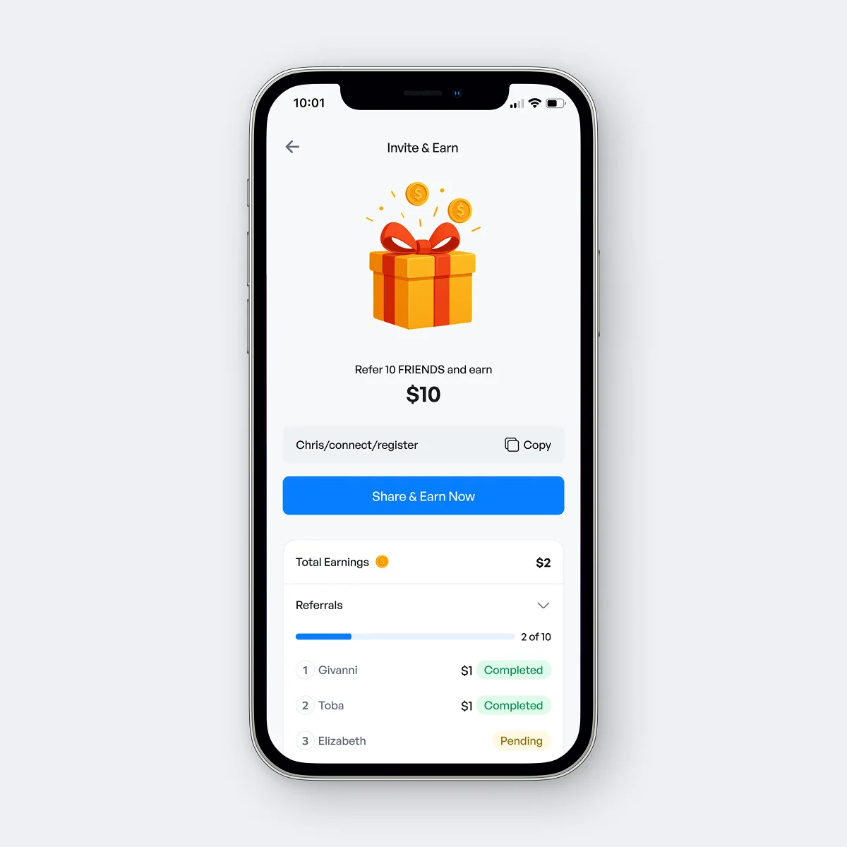 Invite And Earn Screen